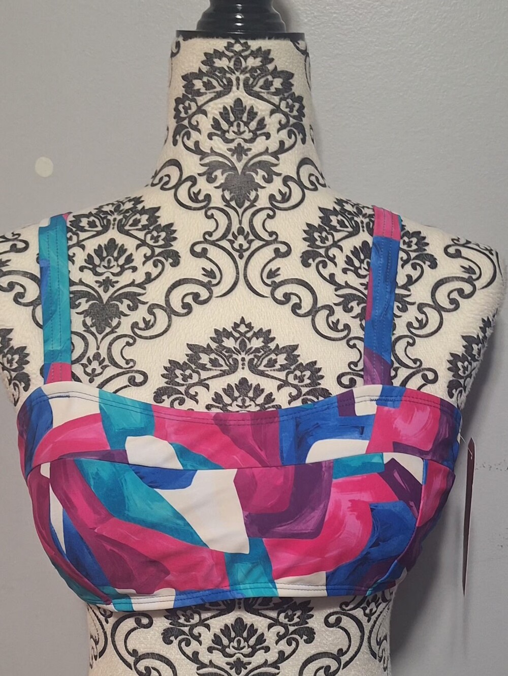 Lrg NWT Colorblock Abstract Bandeau Bikini Top - Pink, Teal & Blue